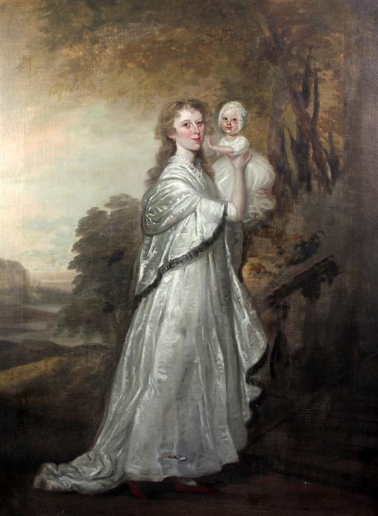 19th century English School Portraits of a lady and gentleman, said to be of the Cornish family of Sharnbrook, 47.5 x 36in.
